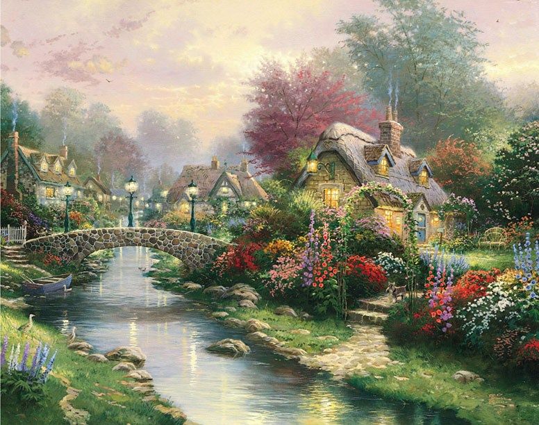 Thomas Kinkade Lamplight bridge
